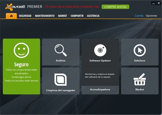 Avast! Premier pantalla principal